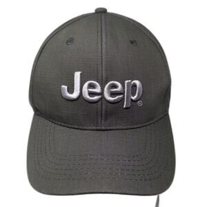 Jeep Baseball Cap Green Silver Raised Logo Adjustable Strapback Hat One Size